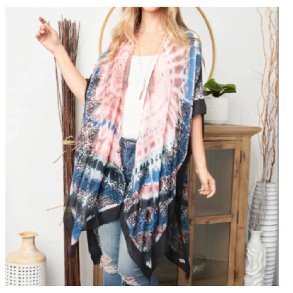 Boho Beauty Swim Coverup Kimono Wrap Robe Cardigan Sleeves OSFM S-3XL - Picture 5 of 7